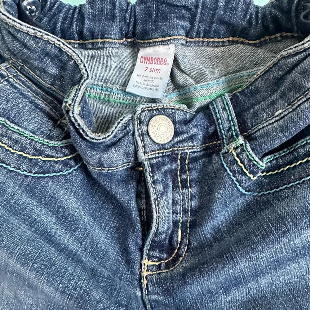 Gymboree Capri Jeans Size 7 Slim Daisy Button Adjustable Waist Denim
